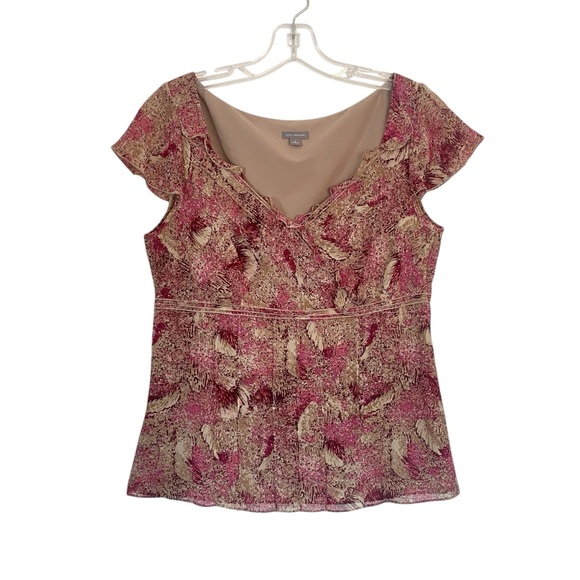 Ann Taylor Tops - Ann Taylor Silk‎ V-Neck Cap Sleeve Y2K Pink Ruffle Top Size 8